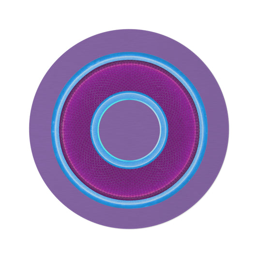 Round Room - 5 ft x 5 ft Lumpy Donut Rug - "Plain Donut" - rustic magenta/light blue donut w/light purple background