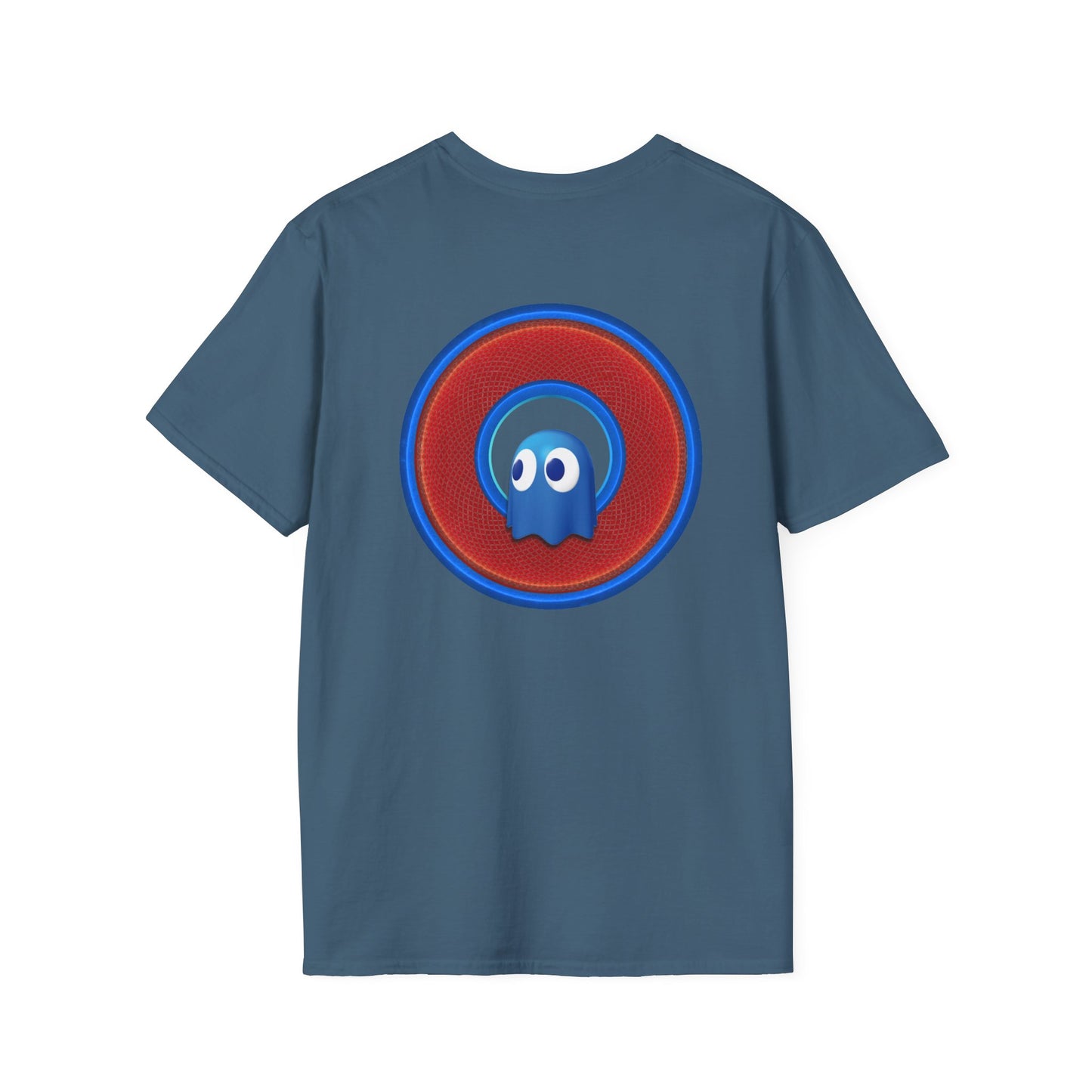 Classic Donut Tee - Unisex Soft-Style - "The Story of the Donut - a Ghostly Good Time" - red/blue rustic donut - variant 1