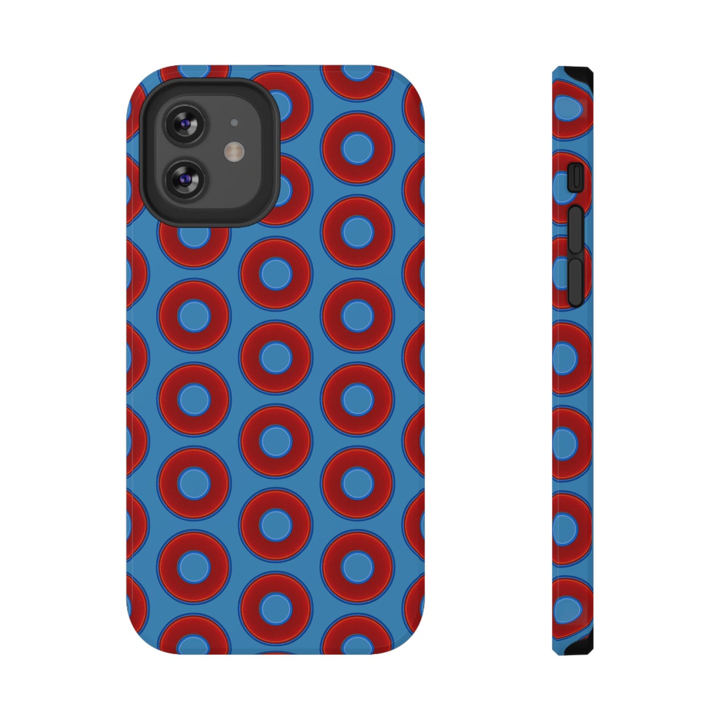 Impact-Resistant Lumpy Donut Case - red vivid donut print w/light steel blue background