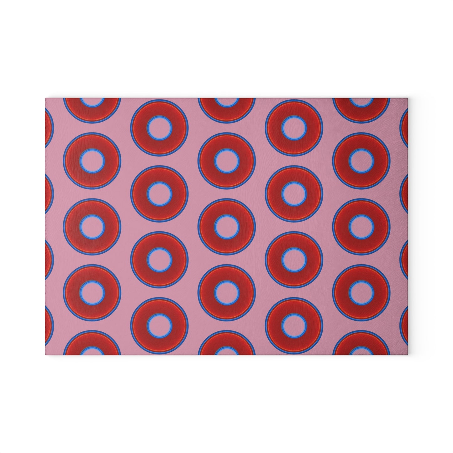 My Friend's Cutting Board - vivid red donuts w/pale magenta background