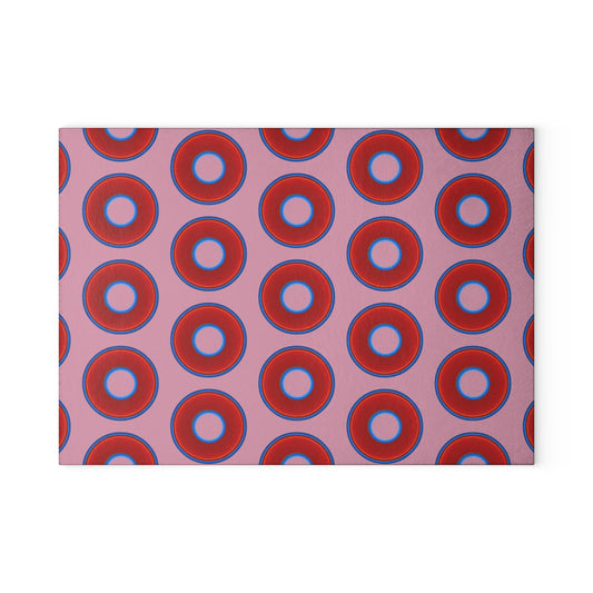 My Friend's Cutting Board - vivid red donuts w/pale magenta background