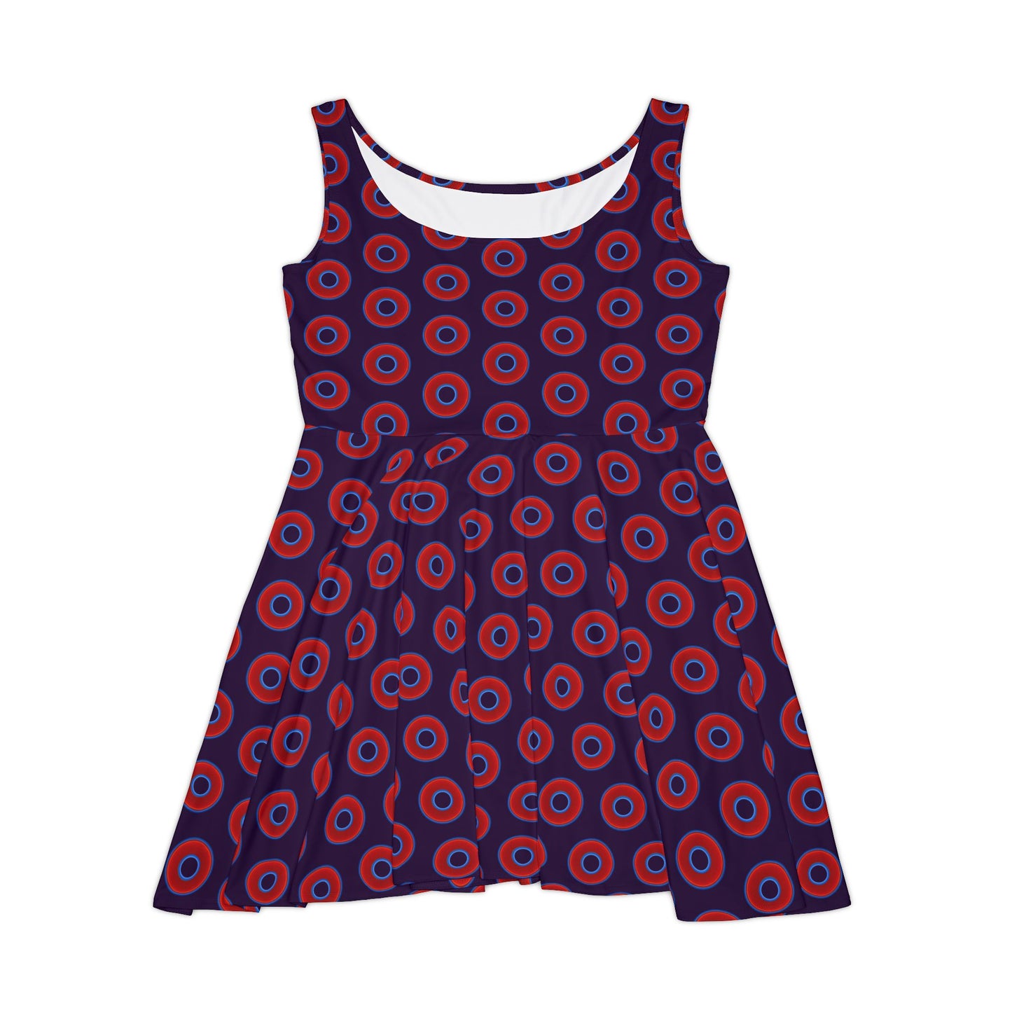 Women's Skater Donut Dress - vivid red donut print w/midnight purple background