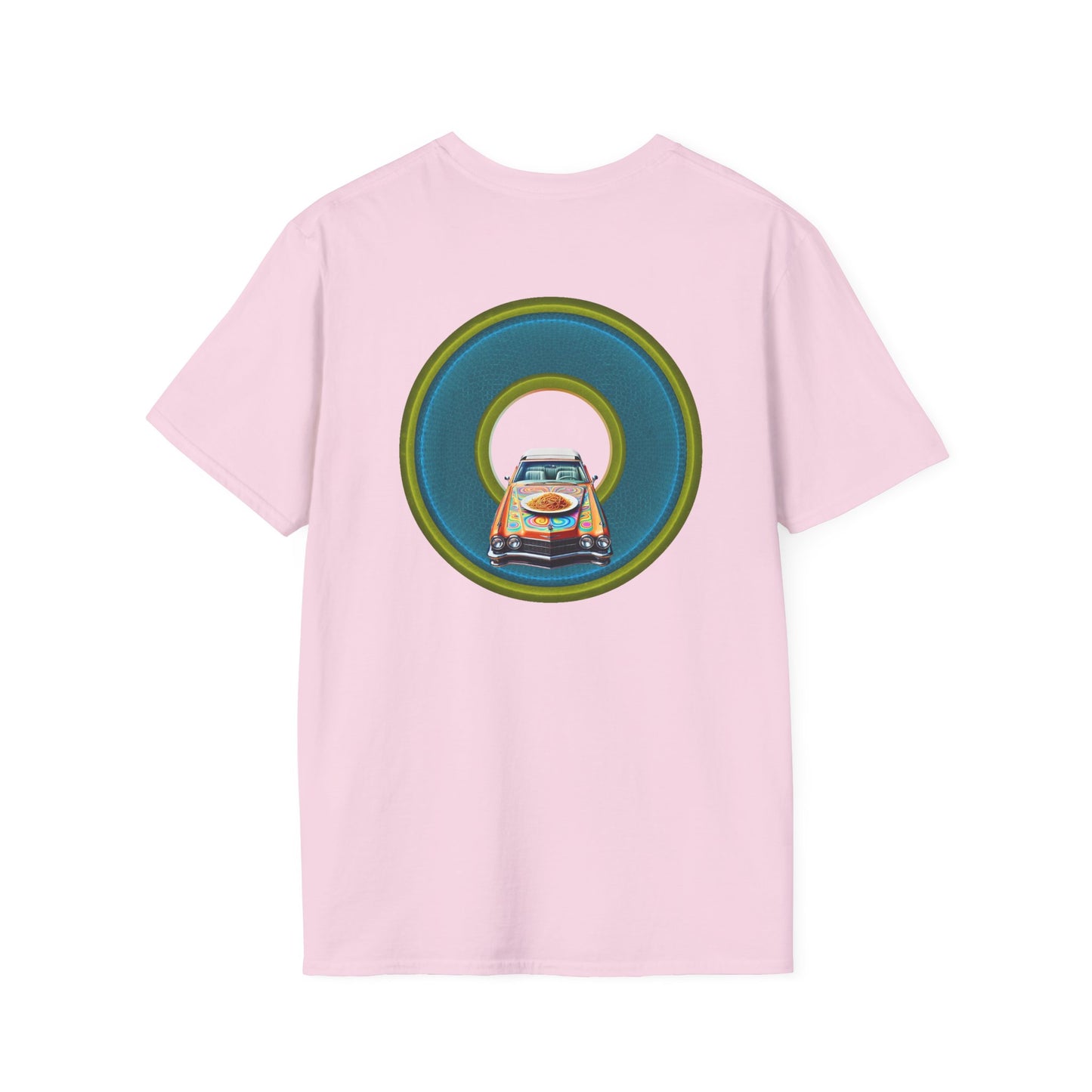 Classic Donut Tee - Unisex Soft-Style - "Cadillac Rainbow Spaghetti Incident" - series 1.0  - variant 1 - blue/green donut