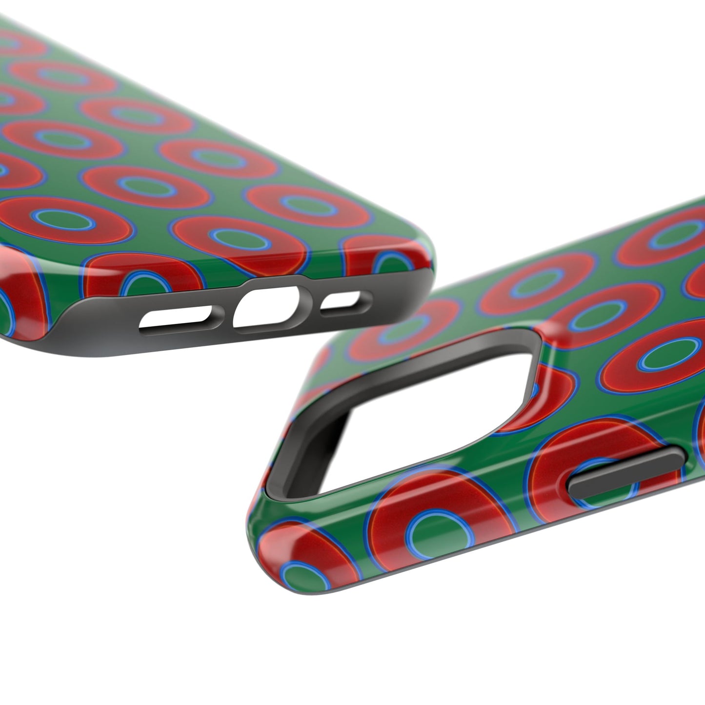 Impact-Resistant Lumpy Donut Case - red vivid donut print w/green background