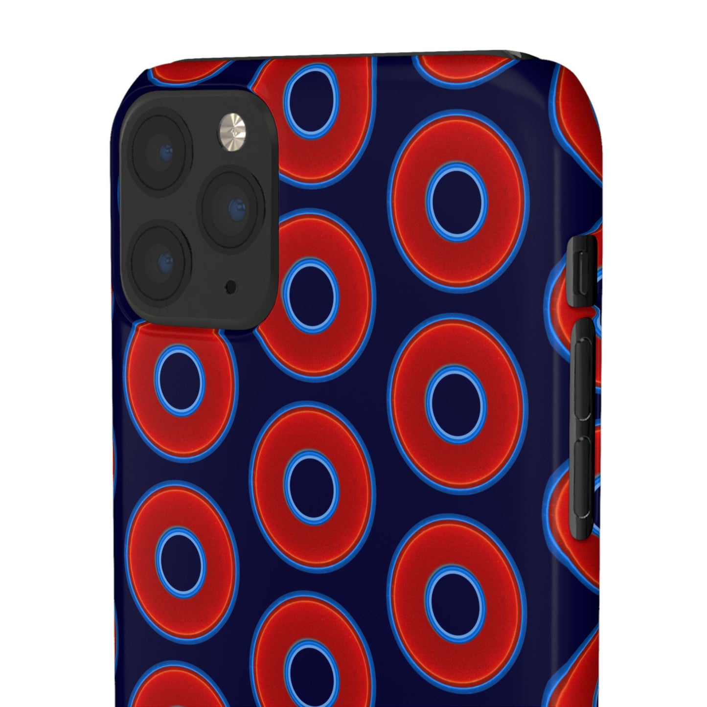 Lumpy Donut Snap Case - red vivid donut print w/midnight blue background