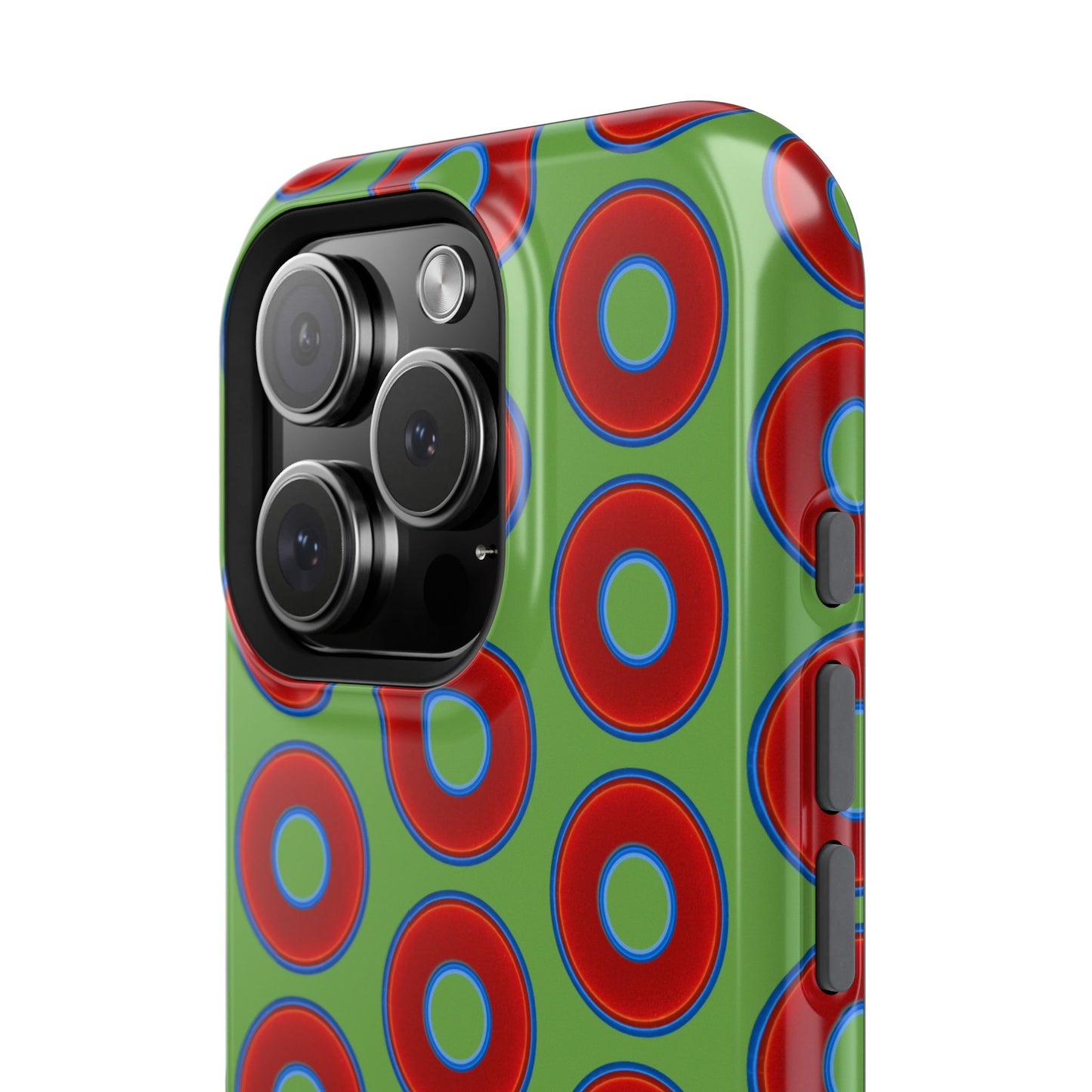 Impact-Resistant Lumpy Donut Case - red vivid donut print w/light green background