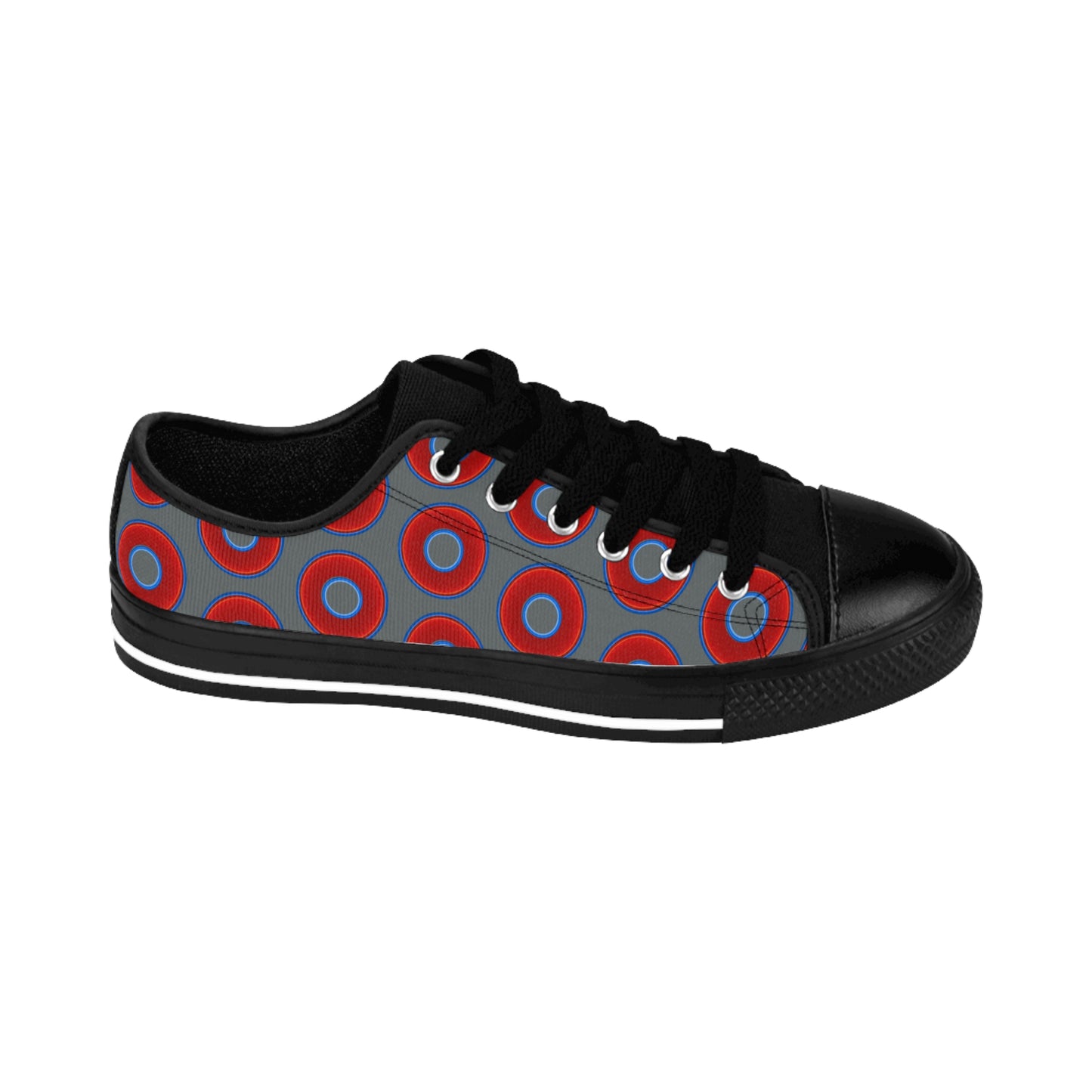 Men's Cushiony Convectors - Low Top - large red vivid donut print w/dark gray background