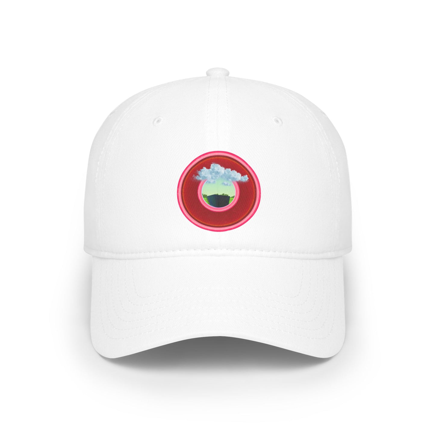 Lumpy Donut Baseball Cap - "Got Rhombus?" - variant 4 - rustic red donut w/
