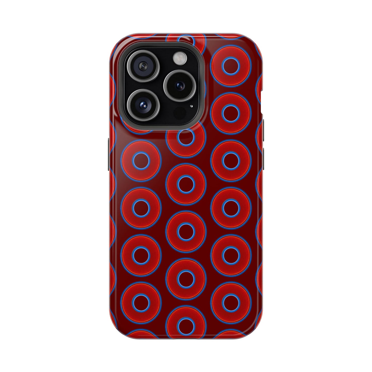 Impact-Resistant Lumpy Donut Case - red vivid donut print w/dark red background