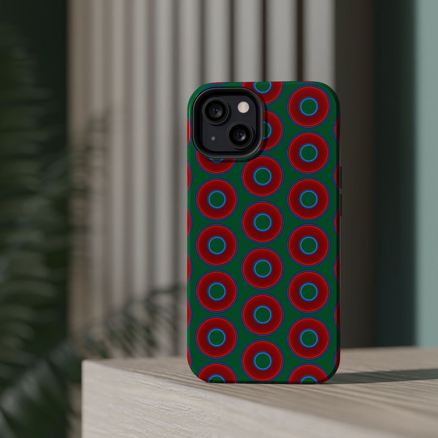 Magnetic Tough Donut Case - red vivid donut print w/green background