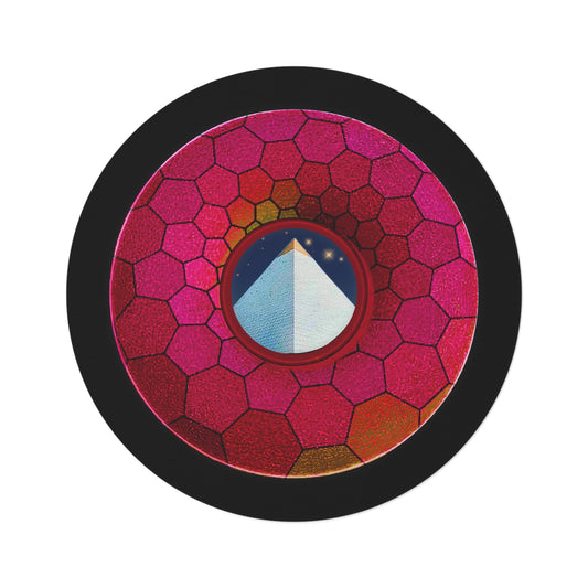 Round Room - 5 ft x 5 ft Lumpy Donut Rug - "Limestone Donut Rug so Large" - magenta hexadonut w/black background - variant 5