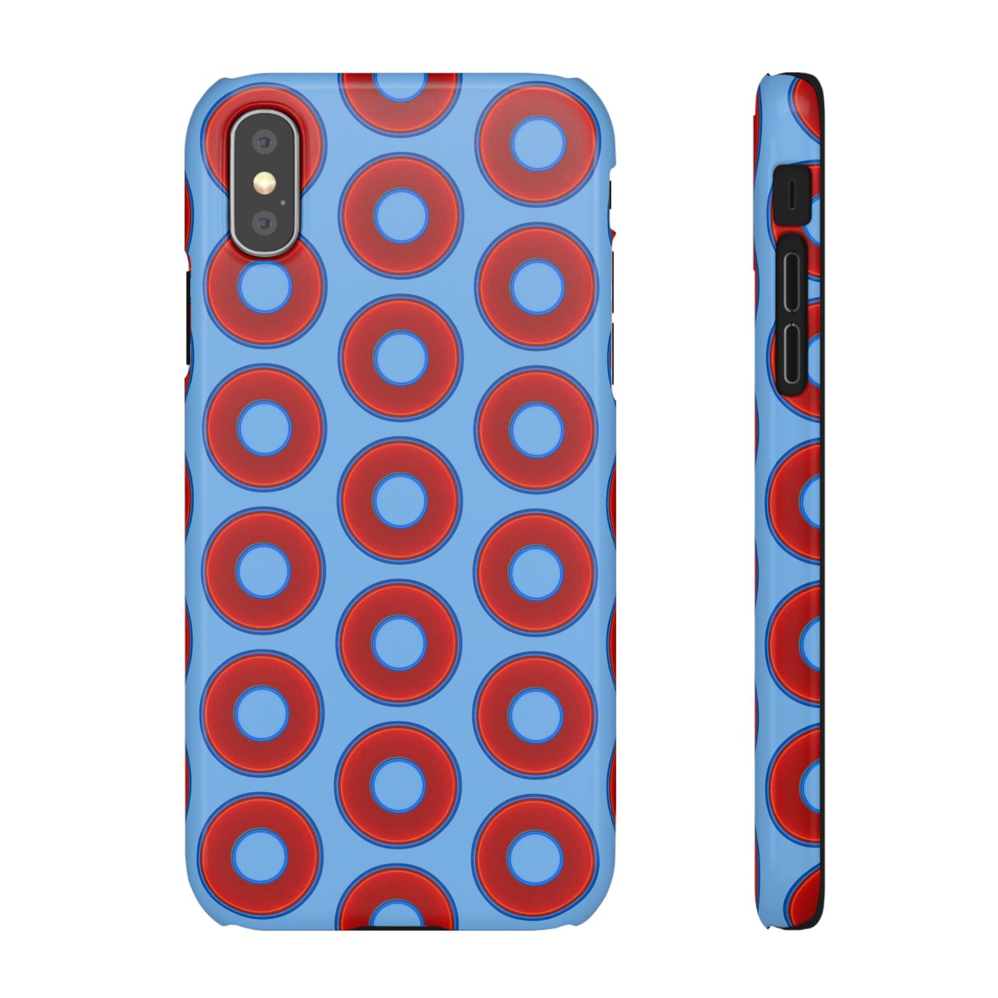 Lumpy Donut Snap Case - red vivid donut print w/light blue background