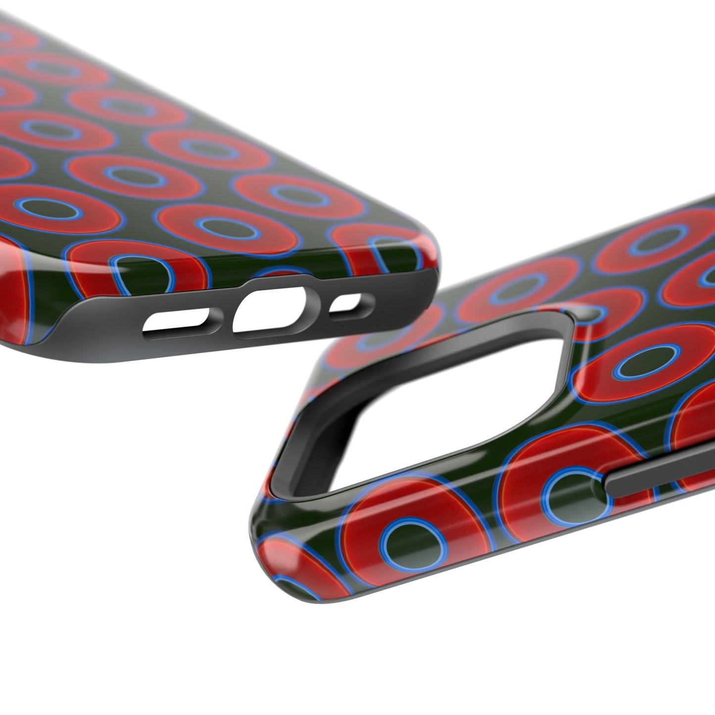 Magnetic Tough Donut Case - red vivid donut print w/deep forest green background