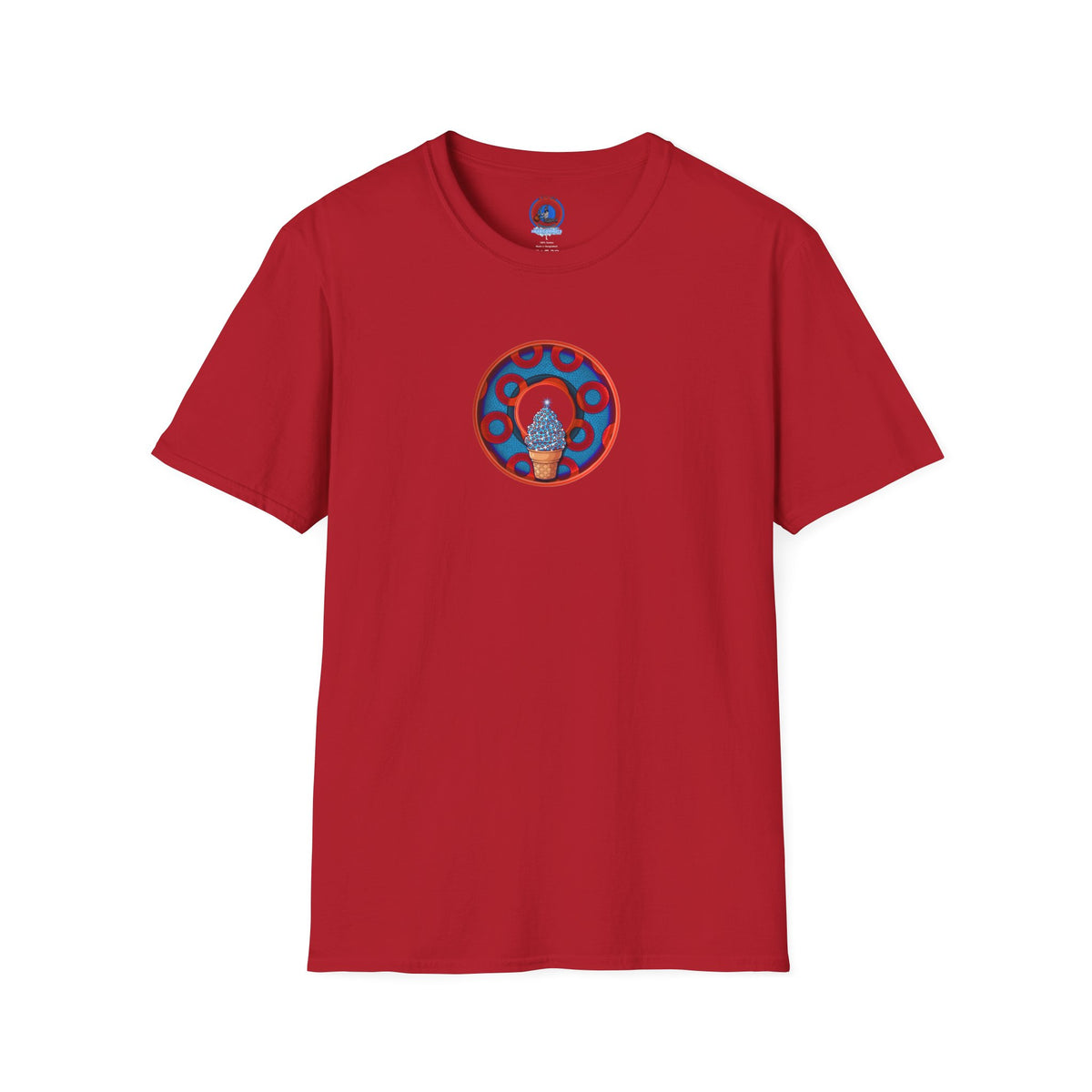 Classic Donut Tee - Unisex Soft-Style - "We All Scream It's ICE Cream" - blue/red rustic paradox donut