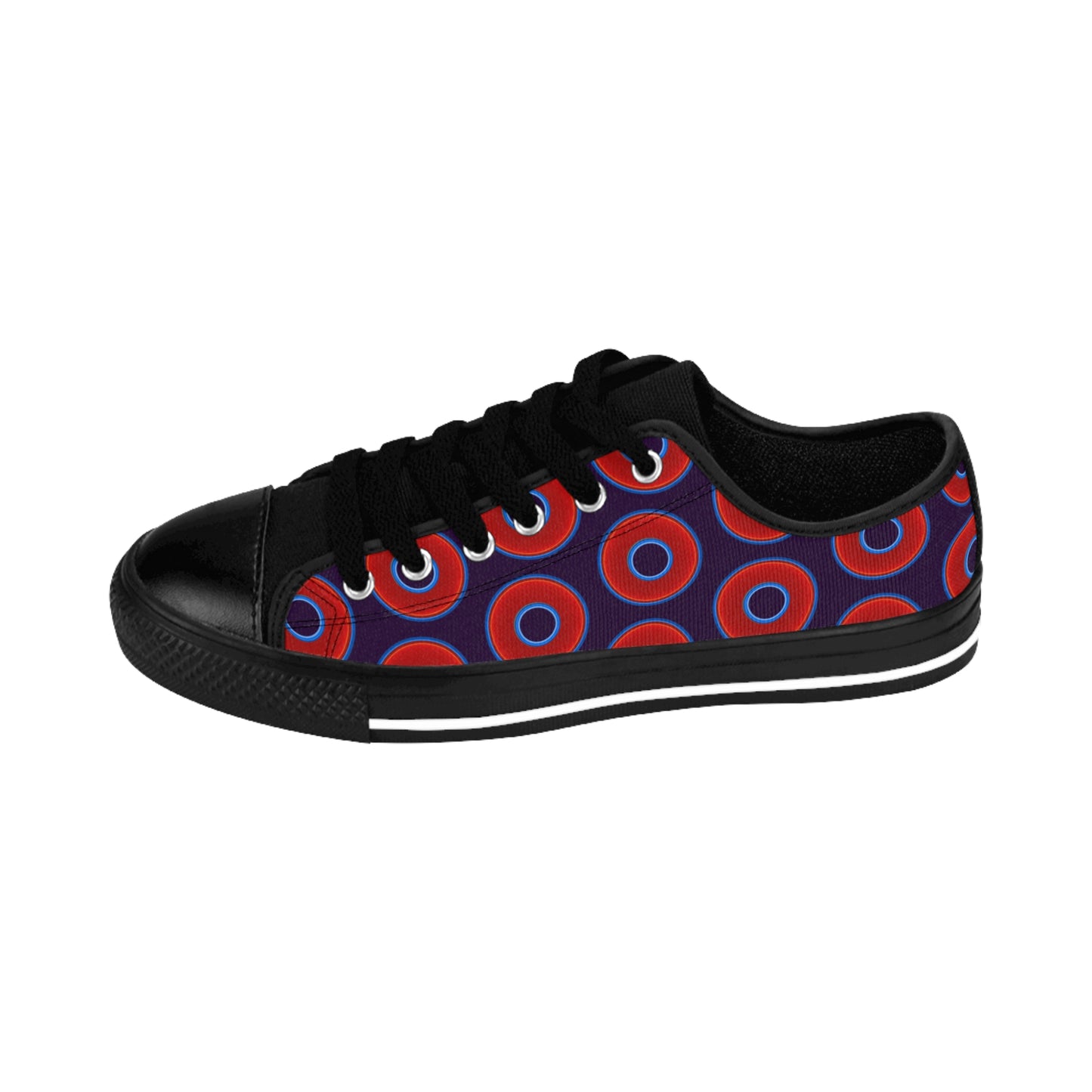 Women's Cushiony Convectors - Low Top - large red vivid donut print w/midnight purple background