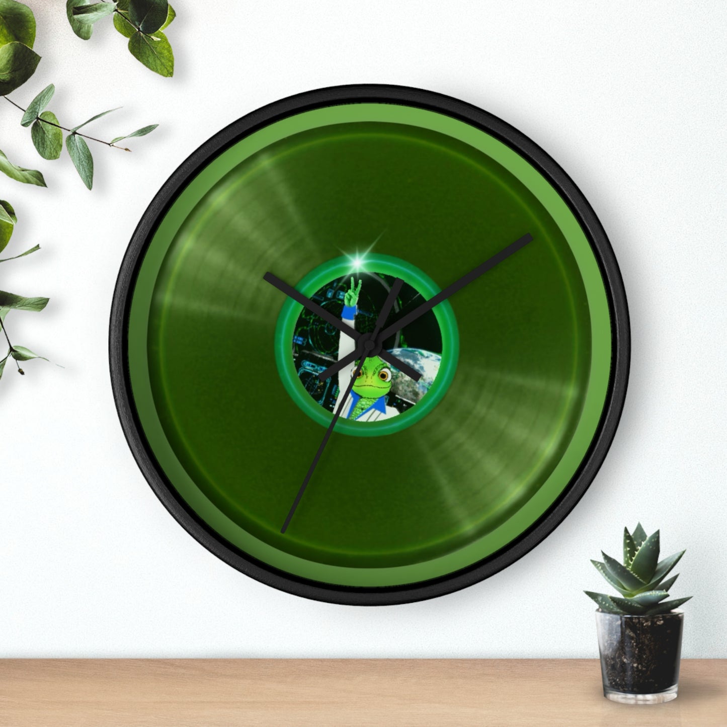 Lumpy Wall Clock - "Rutherford's Staying Alive Donut Clock" - variant 2 green vivid donut w/light green background