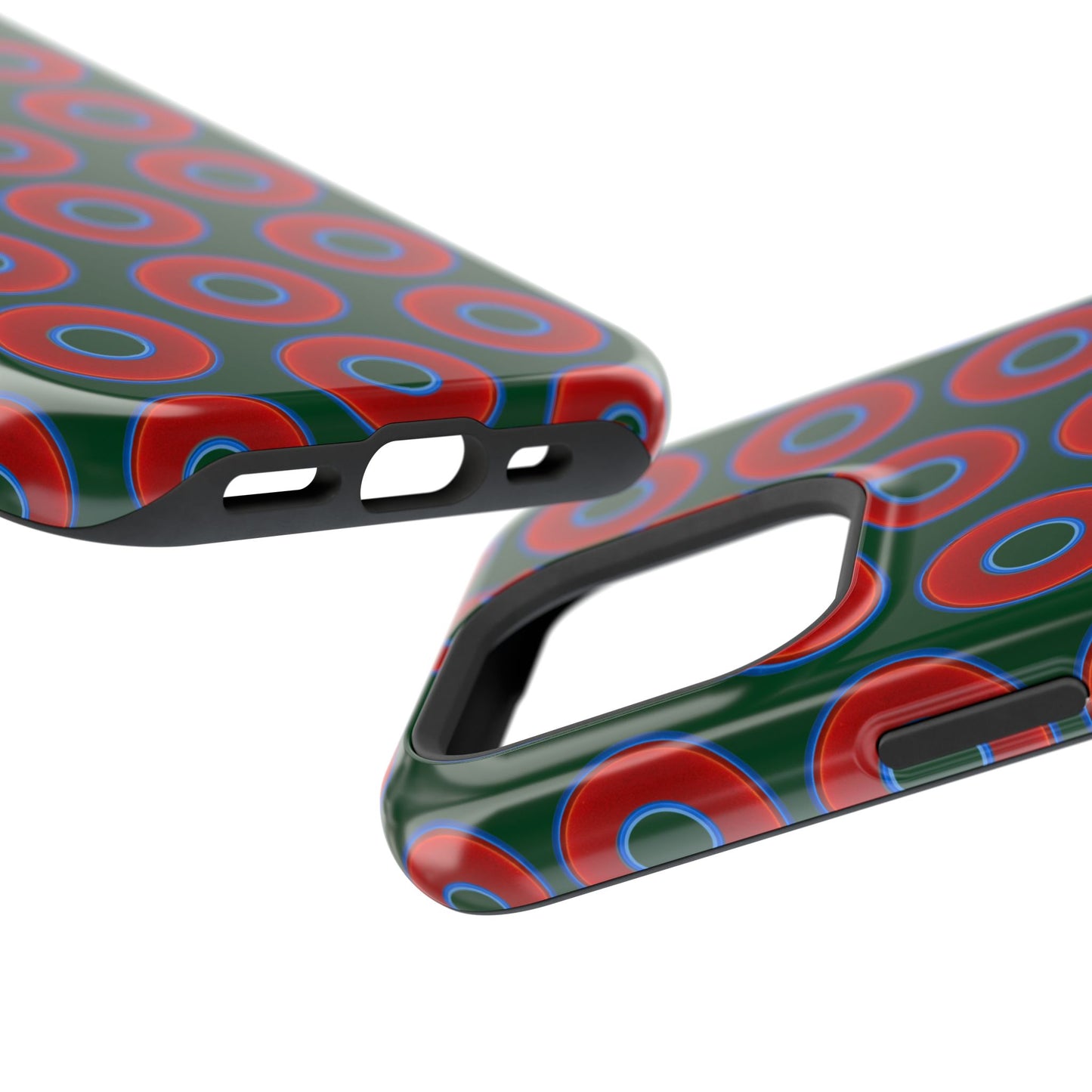 Impact-Resistant Lumpy Donut Case - red vivid donut print w/dark pond green background
