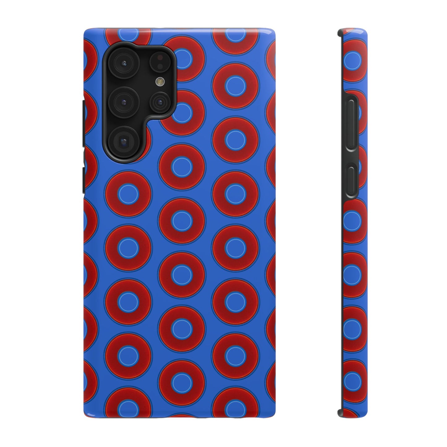 Impact-Resistant Lumpy Donut Case - red vivid donut print w/medium royal blue background