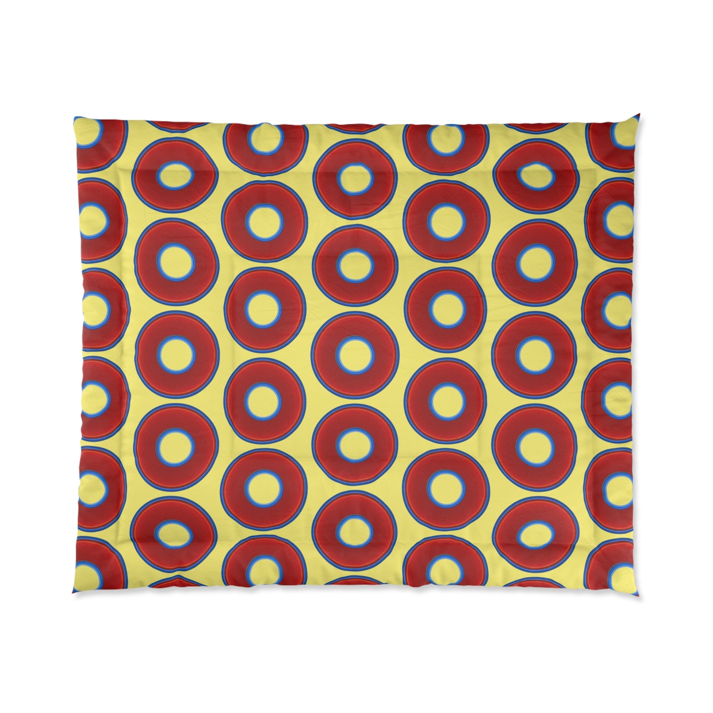 The Very Lumpy Comforter - vivid red donuts w/yellow background