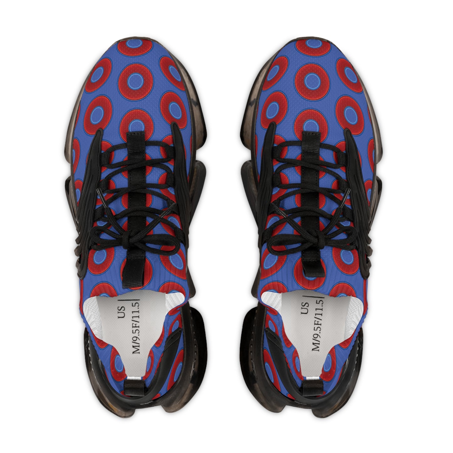 Donut Kicks - red vivid donut print w/royal blue background