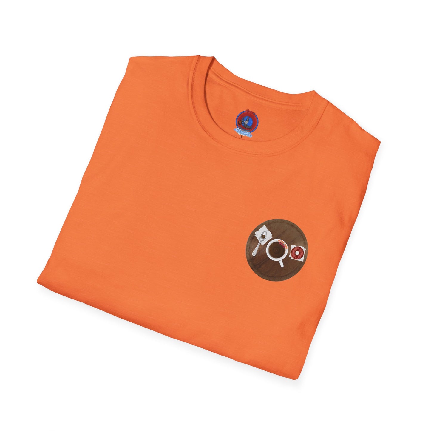 Classic Donut Tee - Unisex Soft-Style - "Coffee With My Donuts" - wooden table donut