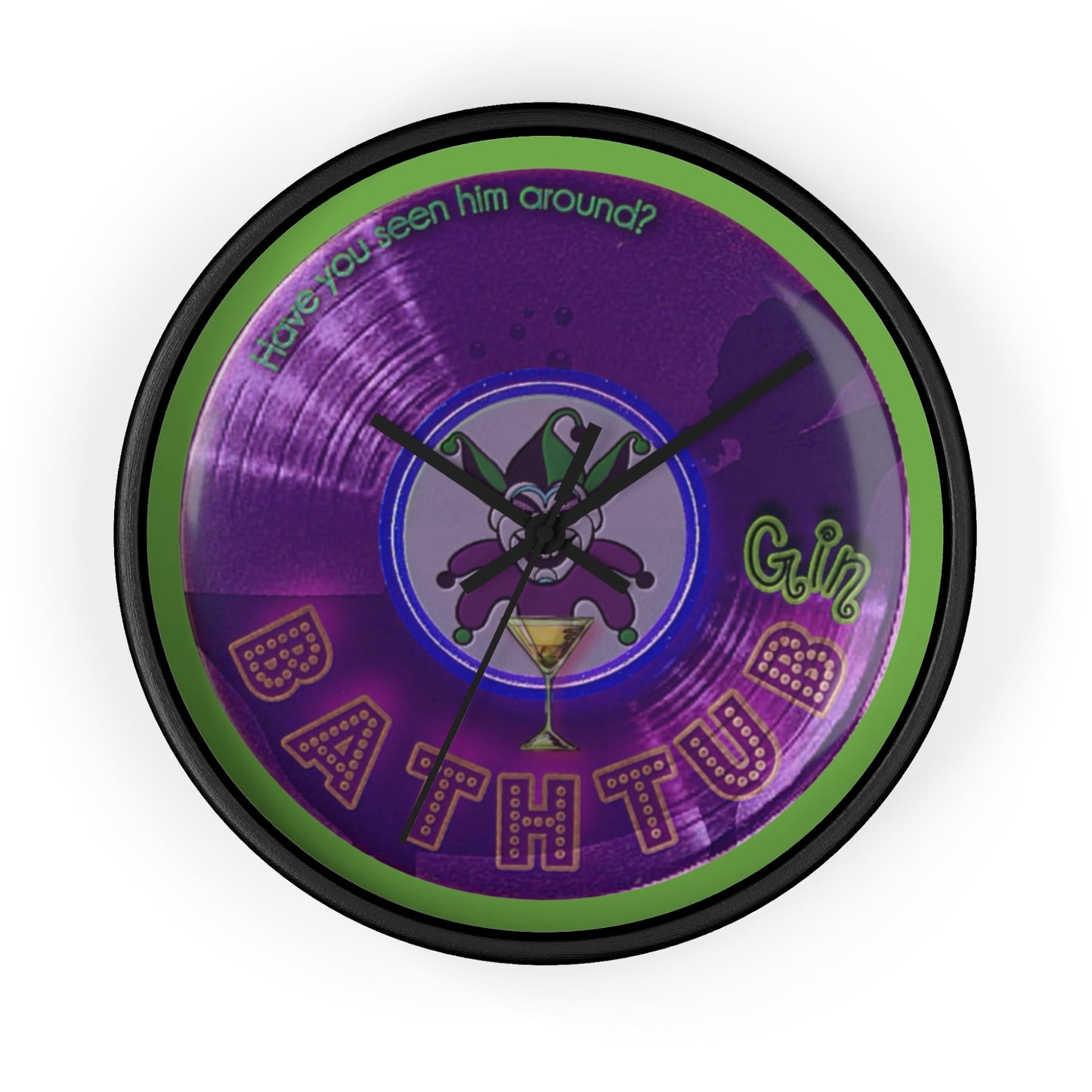 Lumpy Wall Clock - "The Joker's Personal Donut Clocks" - variant 2 troubadour edition purple vivid donut w/light green background