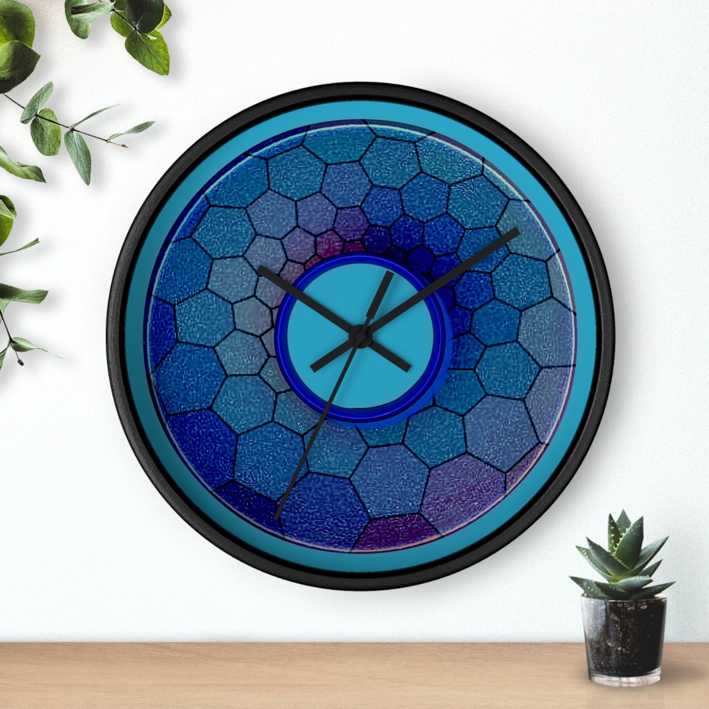 Lumpy Wall Clock - "Plain Hexadonut" - variant 2 - blue hexadonut w/turquoise background