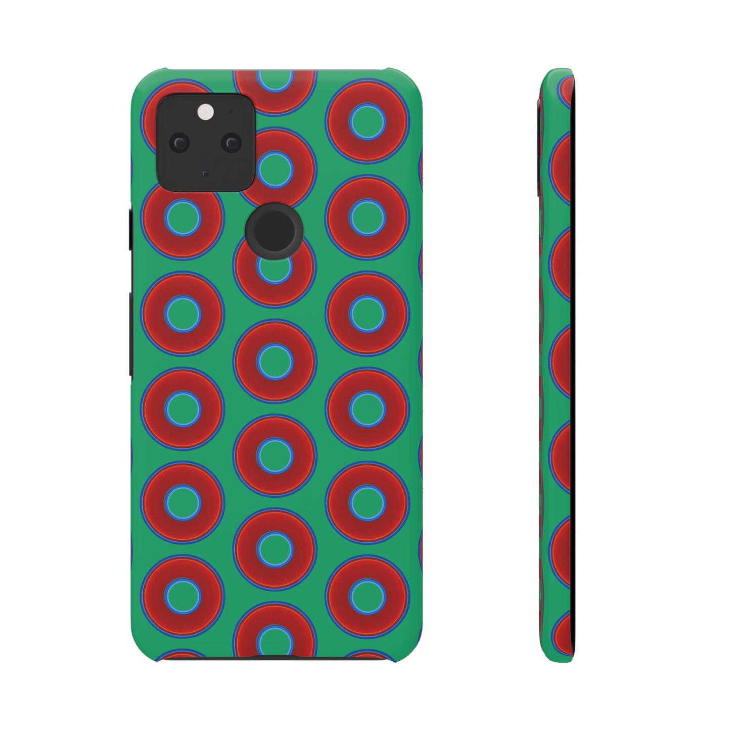 Lumpy Donut Snap Case - red vivid donut print w/jade green background