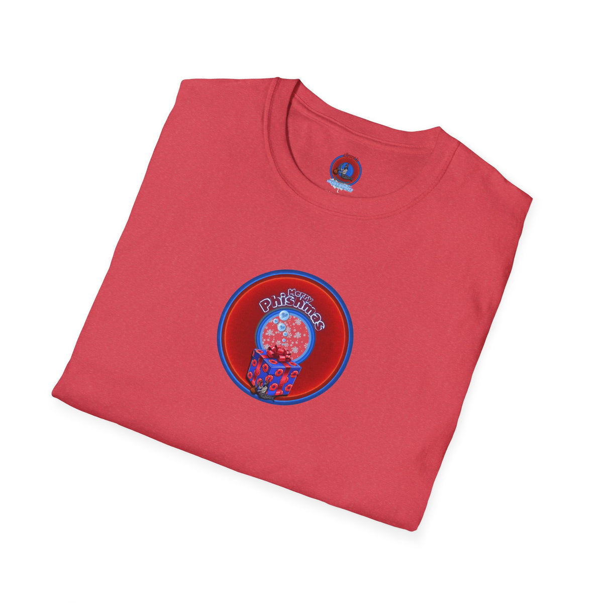 Classic Donut Tee - Unisex Soft-Style - "Phishmas Caroler's Tee " - vivid red/blue donut - variant 3