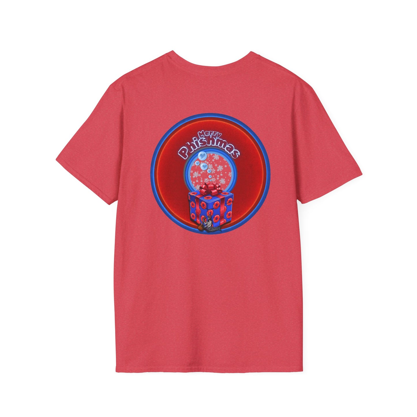 Classic Donut Tee - Unisex Soft-Style - "Phishmas Caroler's Tee " - vivid red/blue donut - variant 3