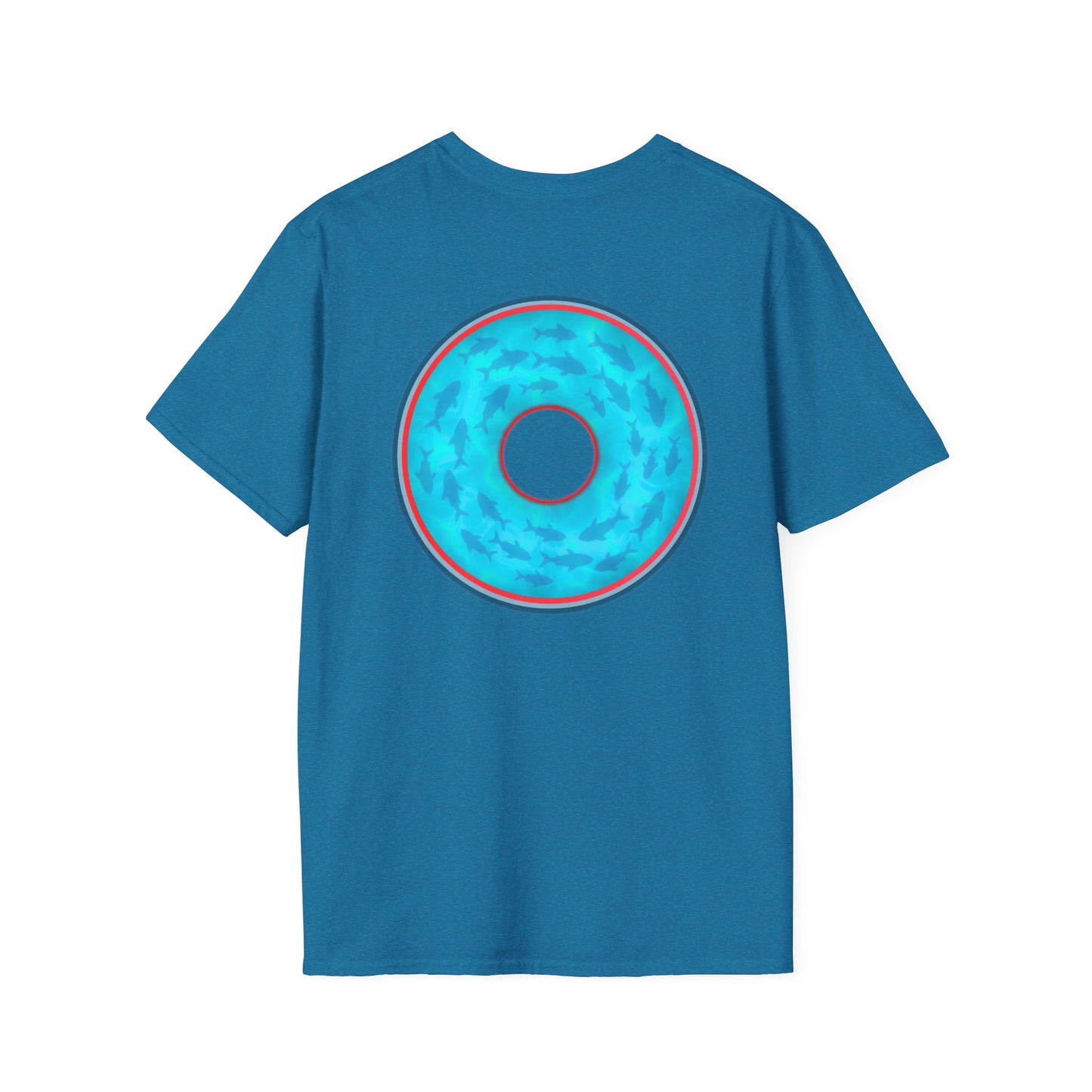 Classic Donut Tee - Unisex Soft-Style - "Skoolie of Phishies" - vivid sea donut - w/light blue water - variant 1