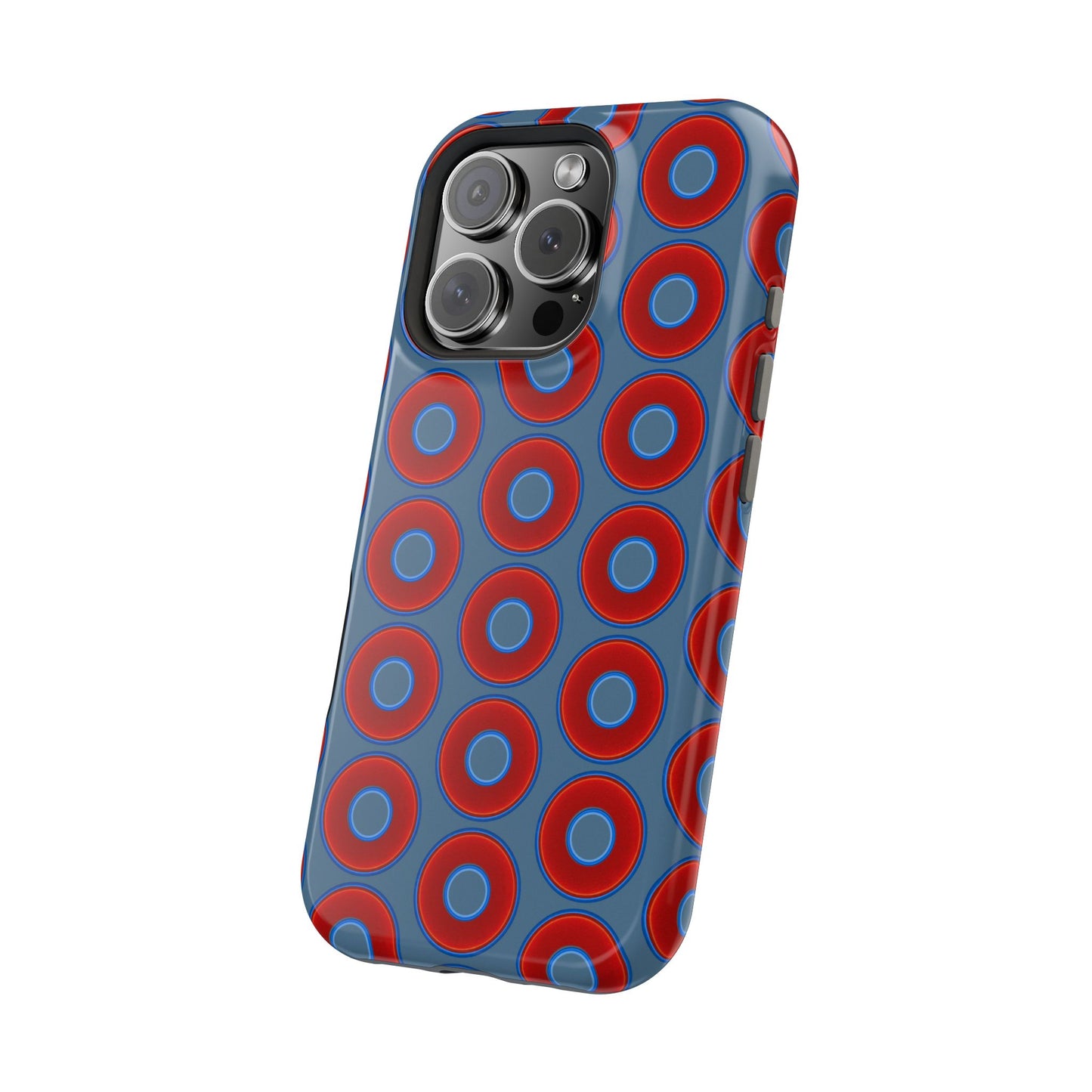 Magnetic Tough Donut Case - red vivid donut print w/steel blue background