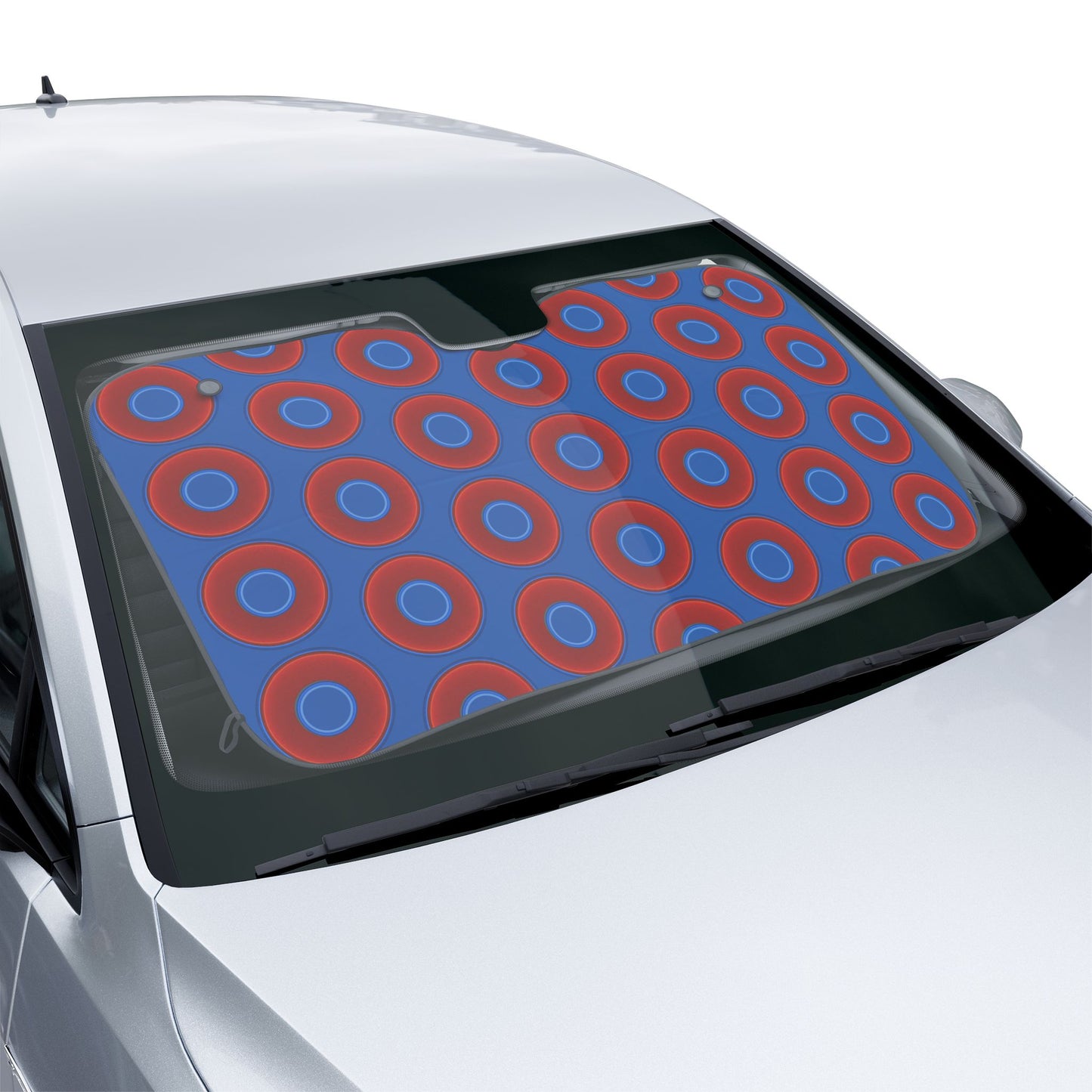 Automotive Donut Sun Shade - red vivid donuts w/dark royal blue background