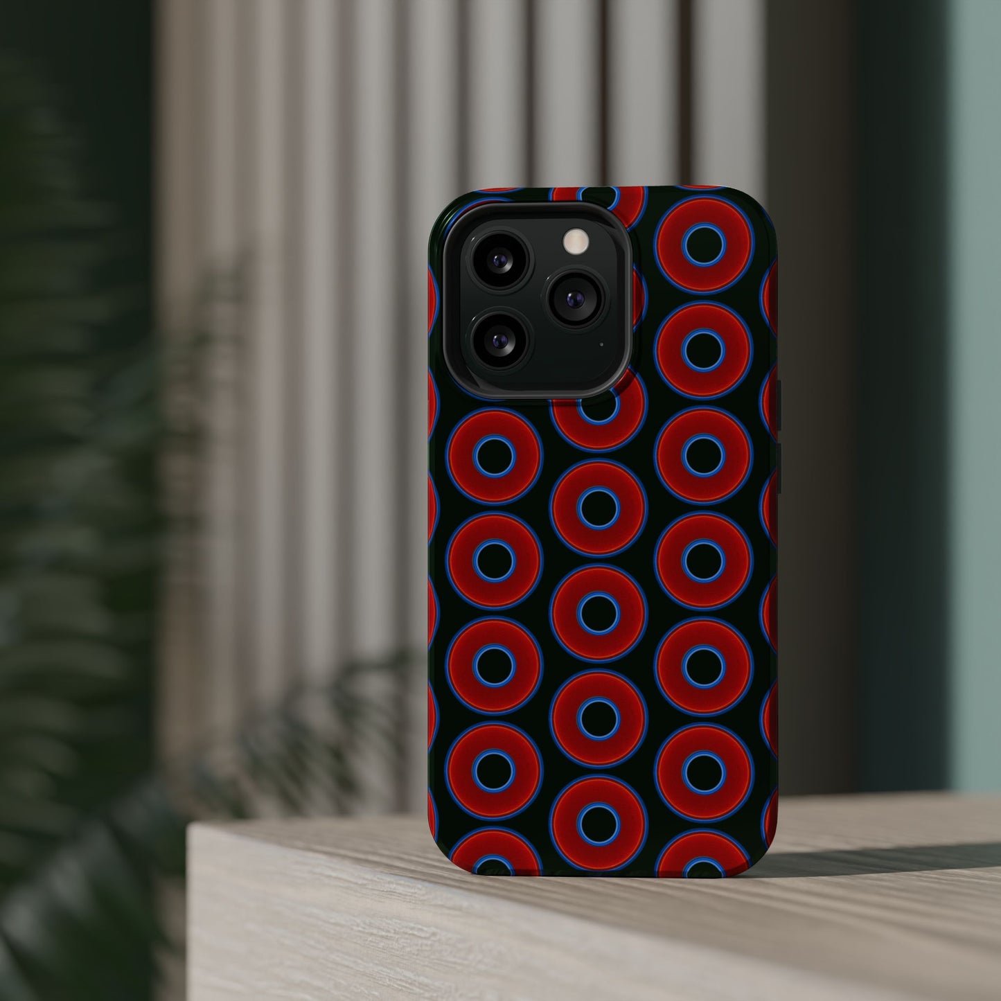 Magnetic Tough Donut Case - red vivid donut print w/midnight green background