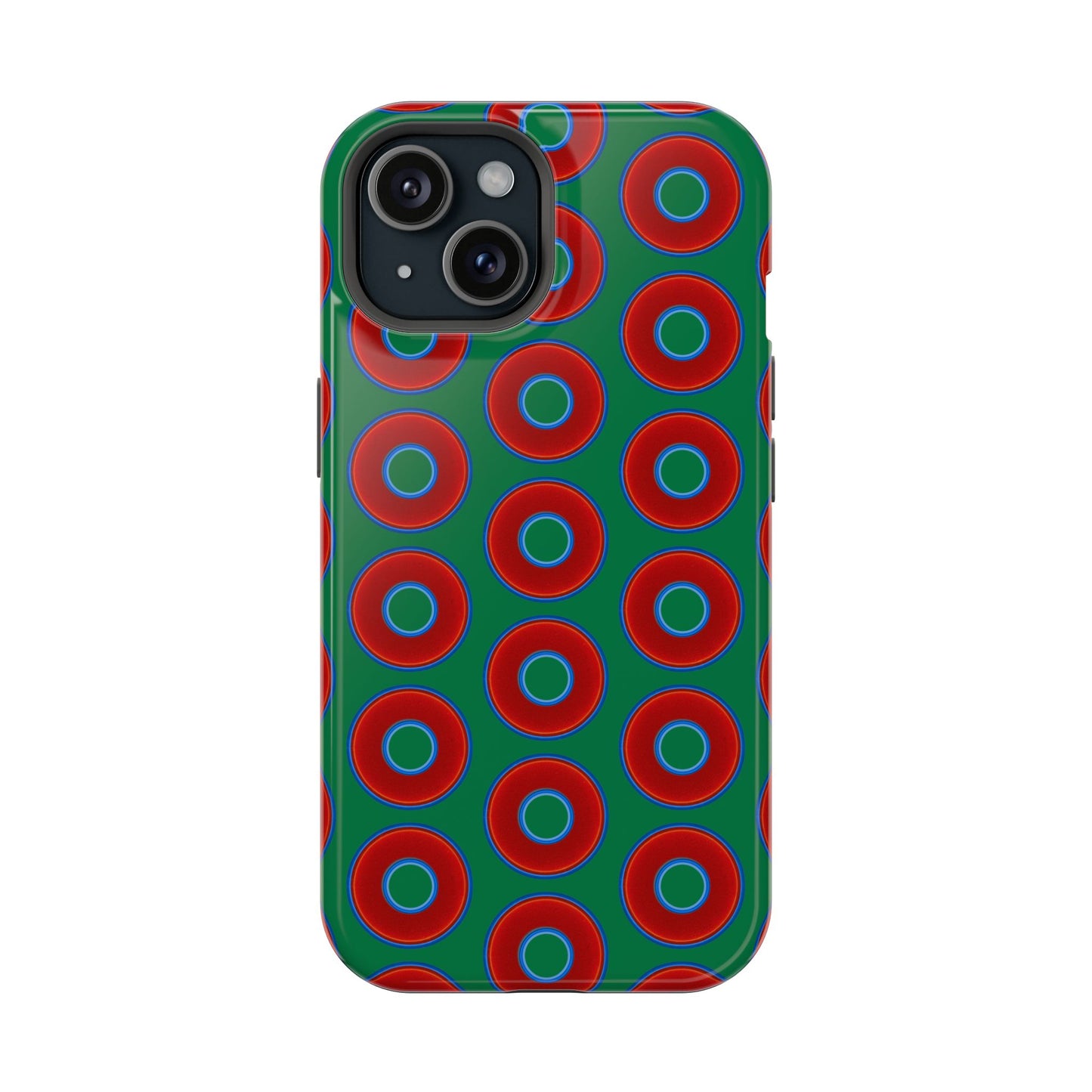 Impact-Resistant Lumpy Donut Case - red vivid donut print w/green background