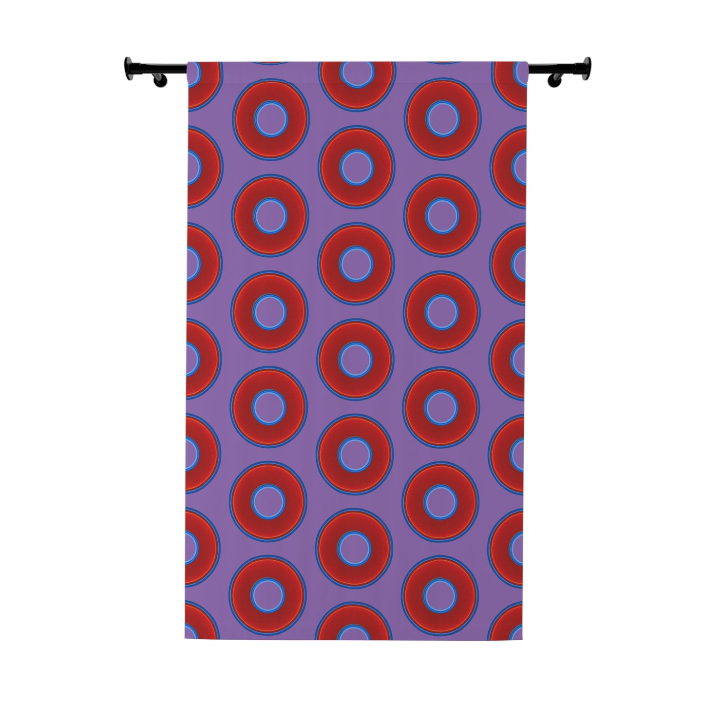 Lump's Heady Curtain w/Donuts - vivid red donut print - w/light purple background - [*1 Piece / 50" x 84"]