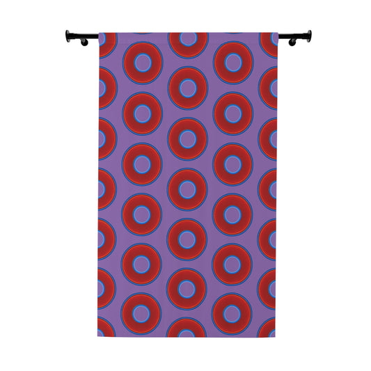 Lump's Heady Curtain w/Donuts - vivid red donut print - w/light purple background - [*1 Piece / 50" x 84"]