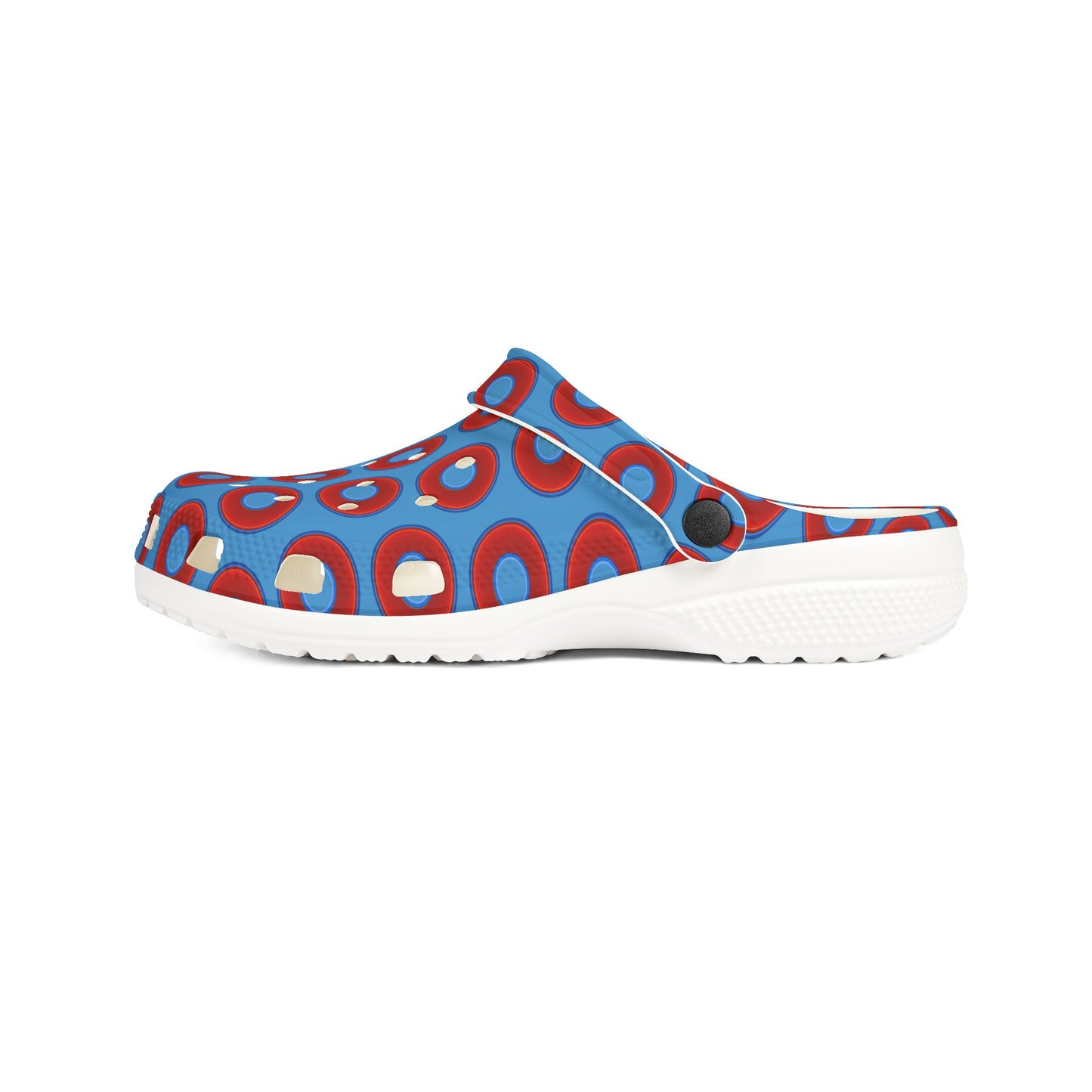 Spatchcocks - donut slip-on shoes - vivid red donuts w/light steel blue background [unisex]