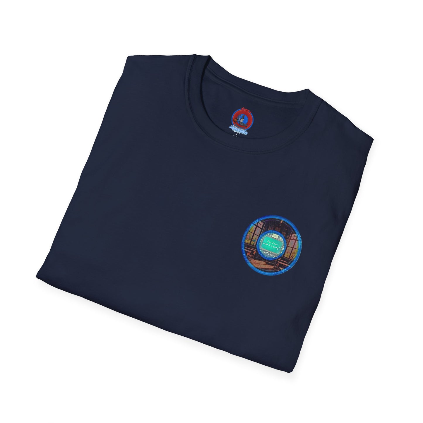 Classic Donut Tee - Unisex Soft-Style - "The Torturous Chalk Dust Donut  " - blue/red picture donut