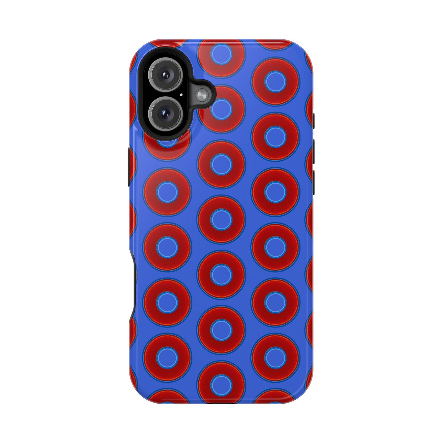 Impact-Resistant Lumpy Donut Case - red vivid donut print w/royal blue background