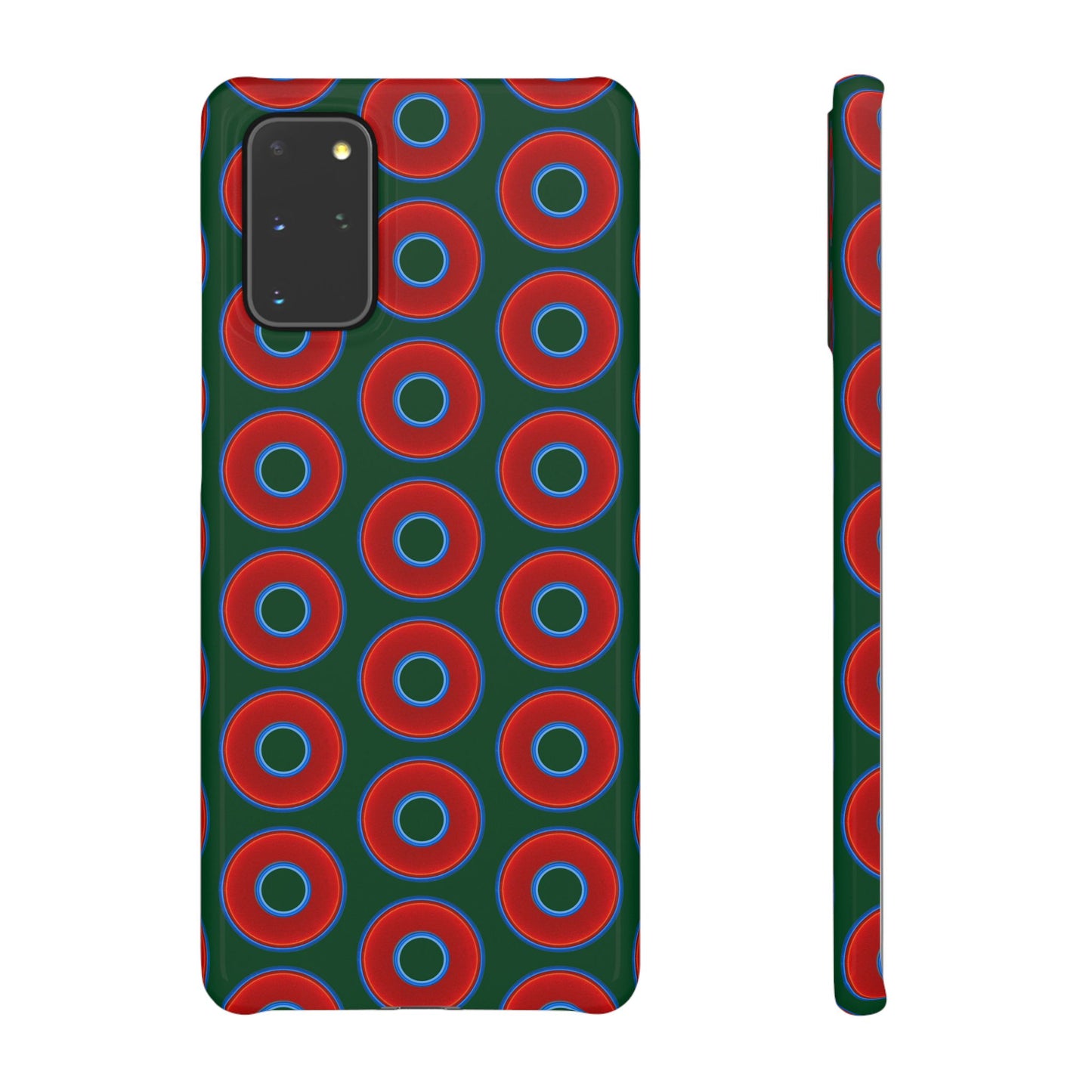 Lumpy Donut Snap Case - red vivid donut print w/deep pond green background
