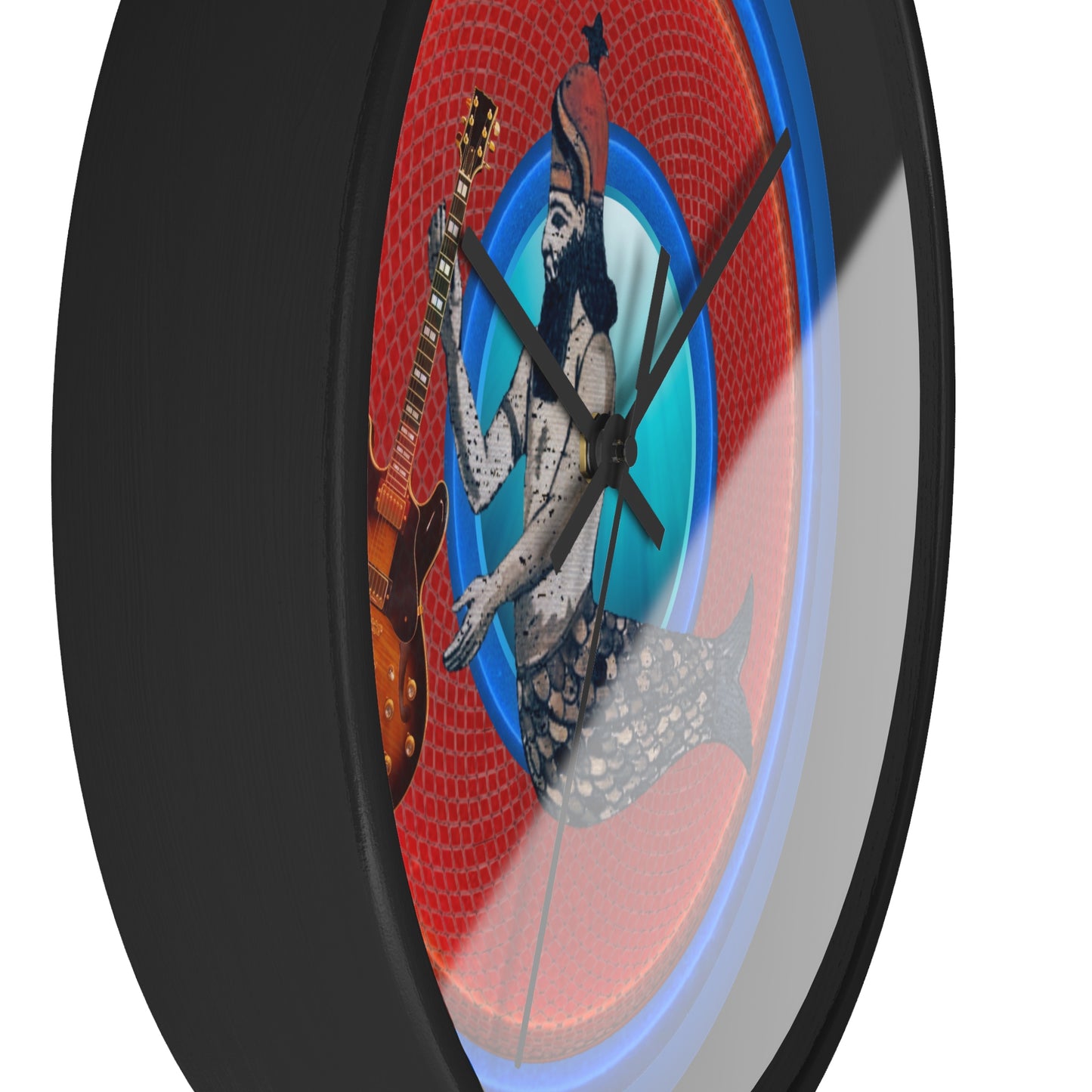 Lumpy Wall Clock - "Doggone Dagon Donut Clock" - variant 3 - rustic red/blue donut w/dark royal blue background