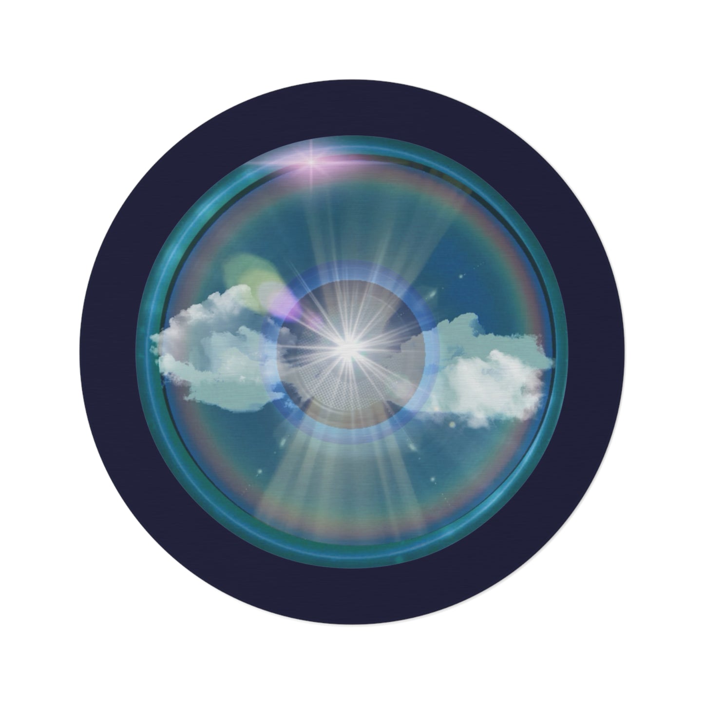 Round Room - 5 ft x 5 ft Lumpy Donut Rug - "The Divided Donut Rug" - vivid sky donut w/black background - variant 1 - [*Charitable Donut]