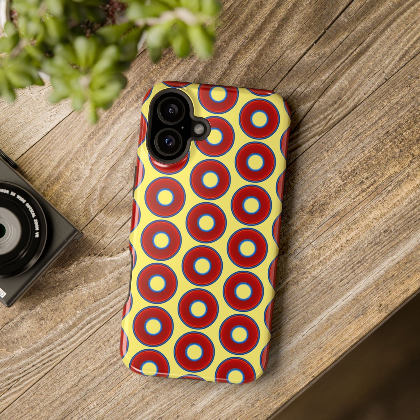 Magnetic Tough Donut Case - red vivid donut print w/yellow background