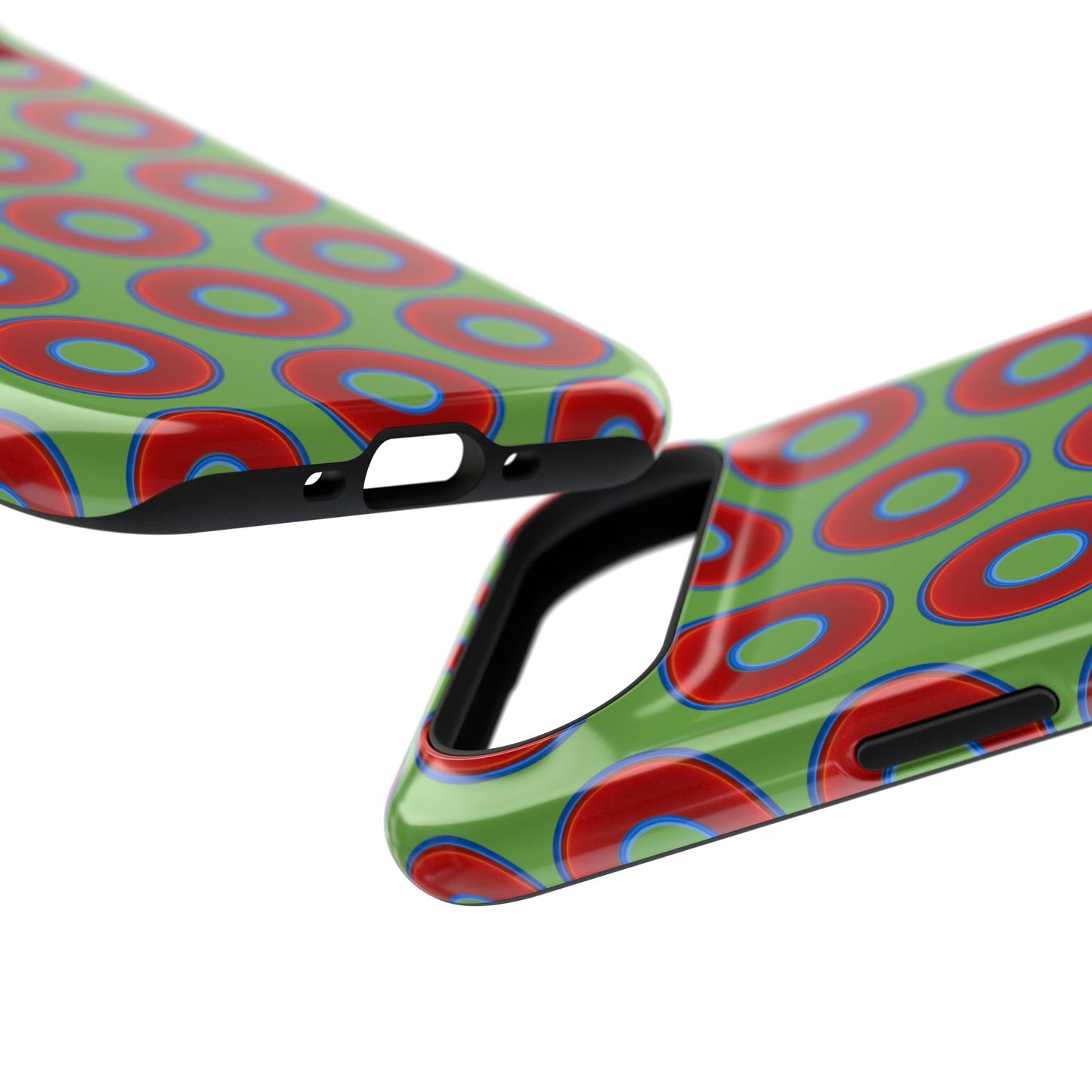 Impact-Resistant Lumpy Donut Case - red vivid donut print w/light green background