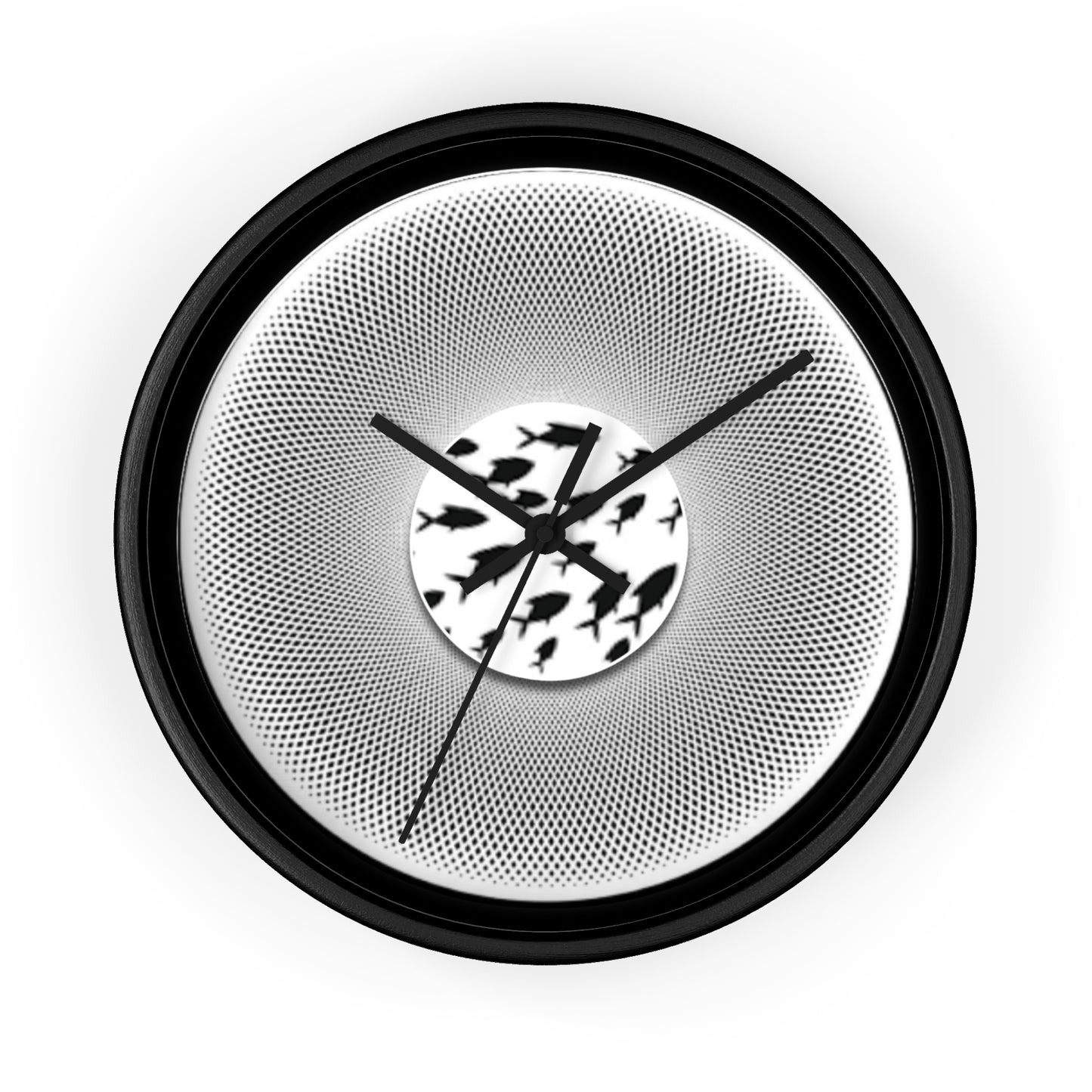 Lumpy Wall Clock - "Swimming by Donut Clocks" - variant 1 - black/white phatty donut w/black background