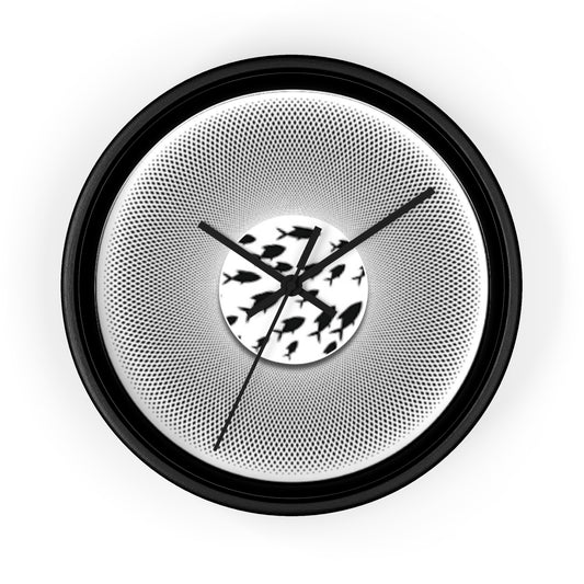 Lumpy Wall Clock - "Swimming by Donut Clocks" - variant 1 - black/white phatty donut w/black background