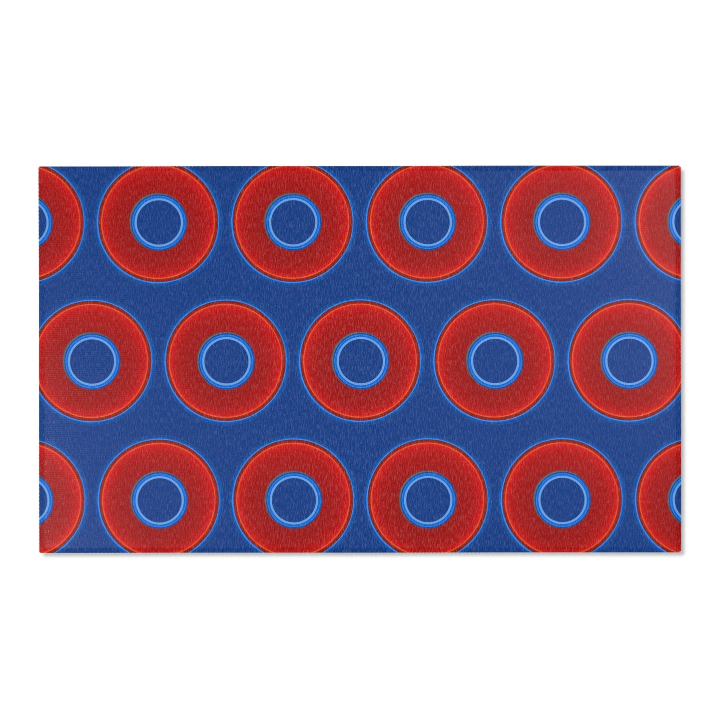 Lumpy Donut Print Rug - choice of 3 sizes - vivid red donut print w/dark blue background