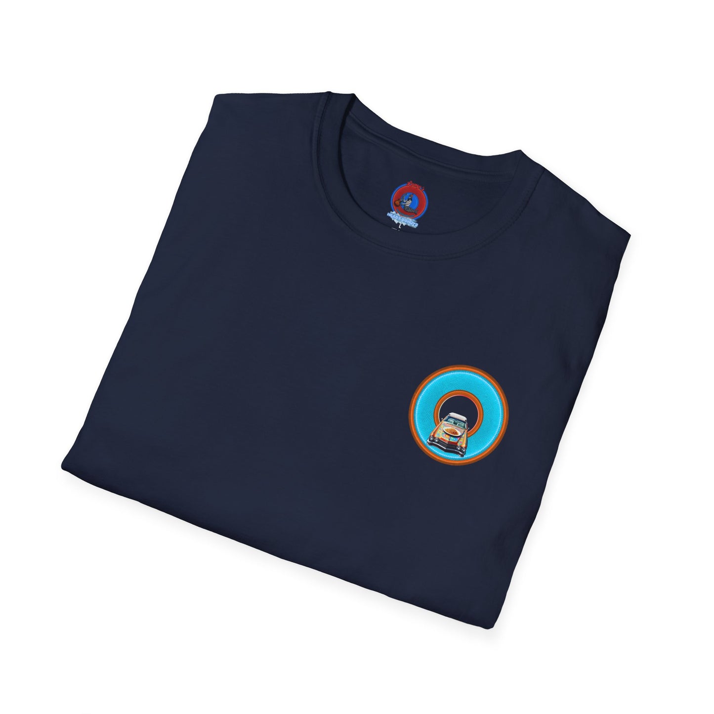 Classic Donut Tee - Unisex Soft-Style - "Cadillac Rainbow Spaghetti Incident" - series 1.0  - variant 2 - blue/orange donut