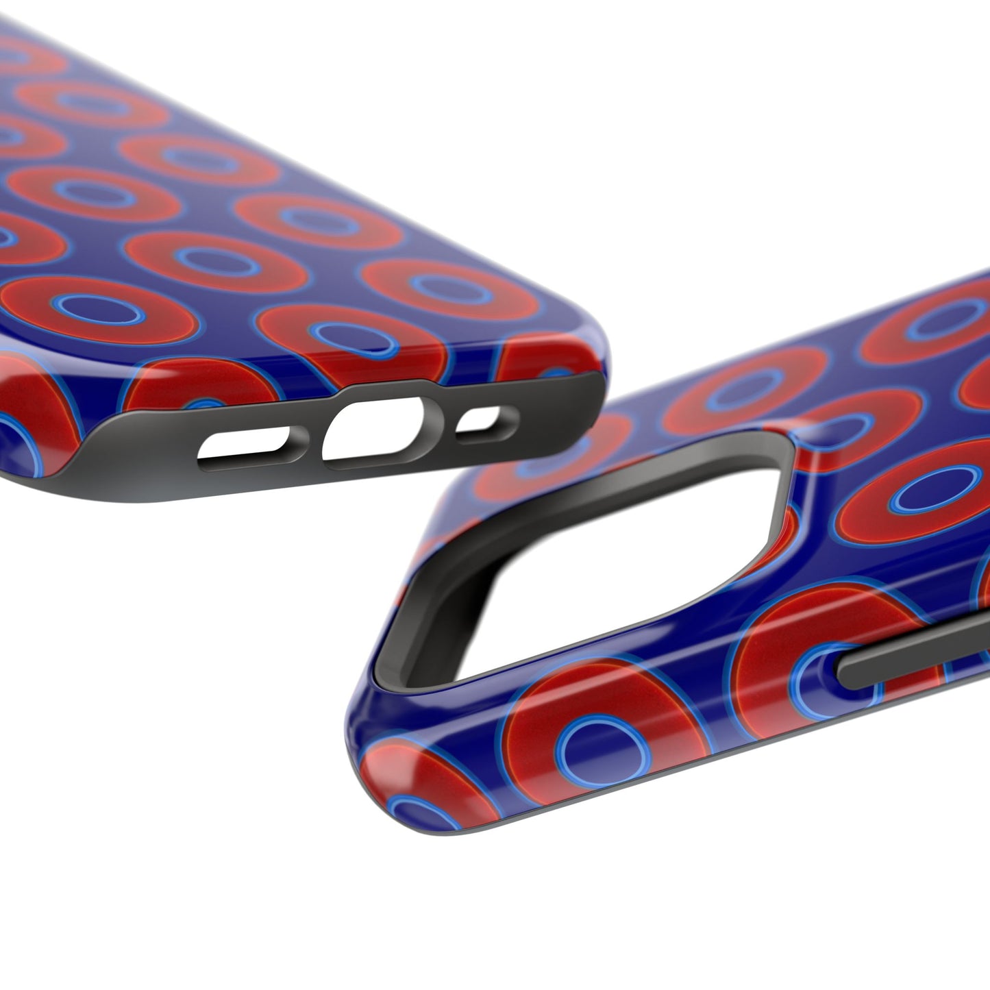 Impact-Resistant Lumpy Donut Case - red vivid donut print w/vivid navy background